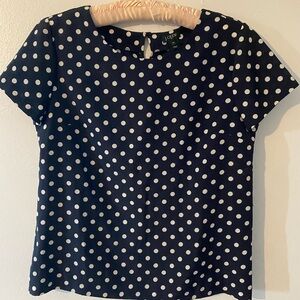 J. Crew Navy and White Polka Dot Short Sleeve Blouse